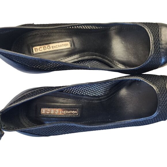 BCBGeneration Cynthia Mesh Pointed Toe Ankle Strap Pump Black Leather 8.5 M - Picture 12 of 16